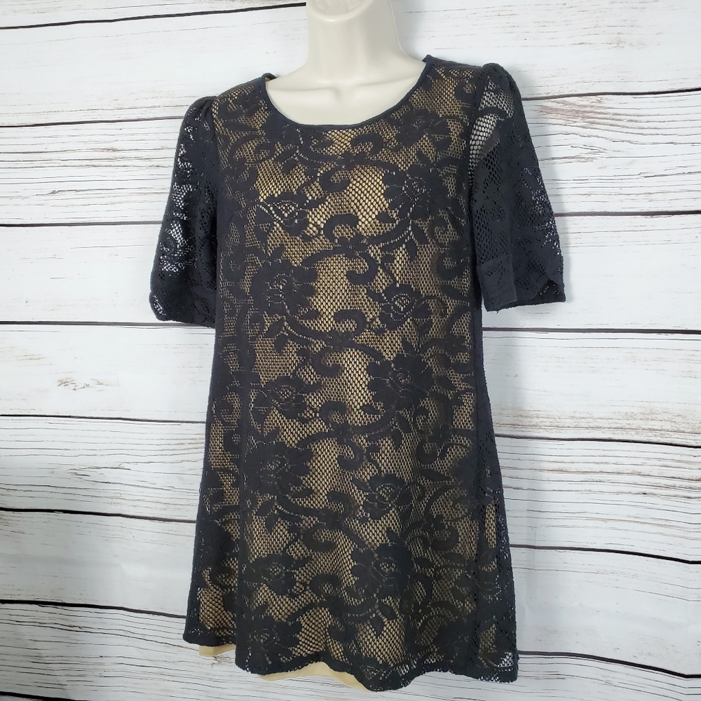 Angie | Floral Lace Mini Dress w Nude Underlay - Picture 1 of 6